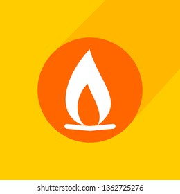 Flat icon with fire sign and  long shadow. Vector graphic illustration.