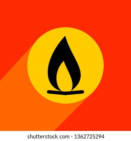 Flat icon with fire sign and  long shadow. Vector graphic illustration.