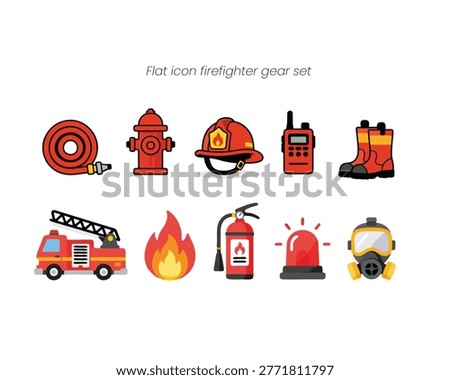 Flat icon firefighter gear set