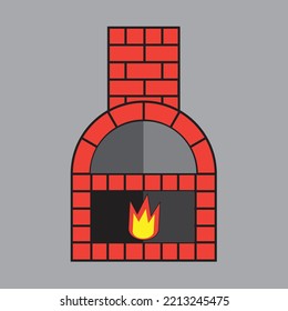 Flache Ikone Kamin Pizza einzeln auf grauem Hintergrund. Vektorgrafik.