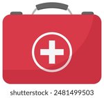 Flat icon of first aid kit box isolated white background.