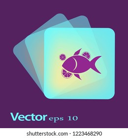 Flat icon. Fish with citrus.
