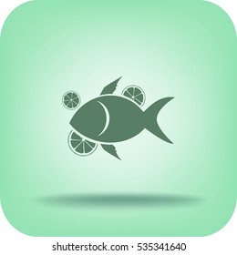Flat icon. Fish with citrus.