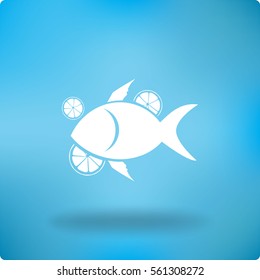 Flat icon. Fish with citrus.