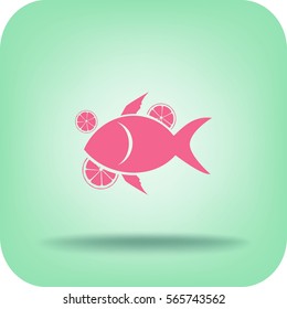 Flaches Symbol. Fisch mit Zitrusfrüchten.