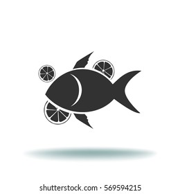 Flat icon. Fish with citrus.