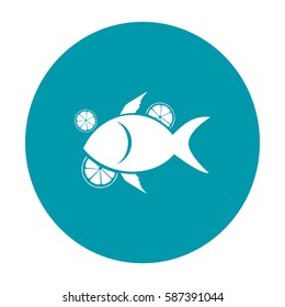 Flat icon. Fish with citrus.