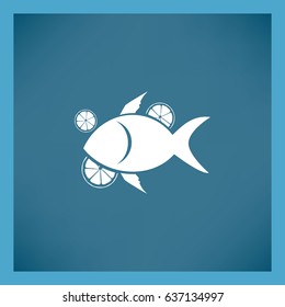 Flat icon. Fish with citrus.