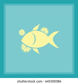 Flat icon. Fish with citrus.
