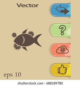 Flat icon. Fish with citrus.