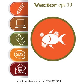 Flat icon. Fish with citrus.