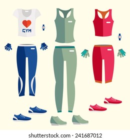 flat icon of fitness dress elements vector set woman design details equipments graphic