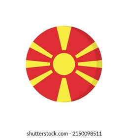 Flache Symbol-Flagge von Nordmakedonien in Kreissymbol einzeln auf weißem Hintergrund. Vektorgrafik.