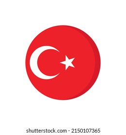 Flat icon flag of Turkey in circle symbol isolated on white background. Vector illustration.