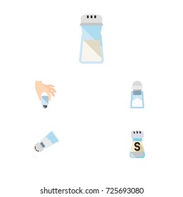 Flat Icon Flavor Set Of Condiment, Salt, Sodium And Other Vector Objects. Also Includes Spicy, Flavor, Shaker Elements.