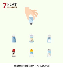 Flat Icon Flavor Set Of Salt, Sodium, Saltshaker And Other Vector Objects. Also Includes Hand, Saltshaker, Bottle Elements.
