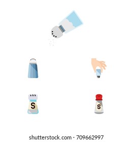 Flat Icon Flavor Set Of Shaker, Pour, Condiment And Other Vector Objects. Also Includes Bottle, Pour, Spicy Elements.
