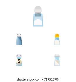 Flat Icon Flavor Set Of Spicy, Salt, Sodium And Other Vector Objects. Also Includes Sodium, Shaker, Salt Elements.