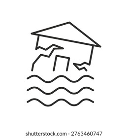 Flat icon of flood, destroyed buildings