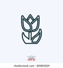 Flat icon of flower with leaves.