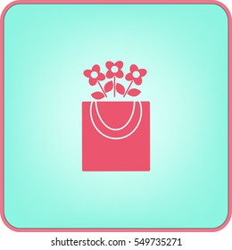 Flat icon. Flowers in a shopping bag.