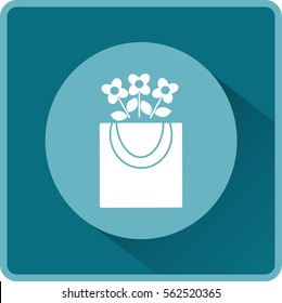 Flat icon. Flowers in a shopping bag.