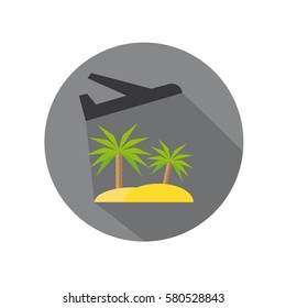 Flat Icon of Fly Away Plane And Tropical Island For Travel And Beach