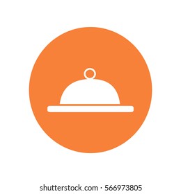 Icono plano. Comida. Cena. El plato está cubierto con una tapa.