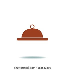 Icono plano. Comida. Cena. El plato está cubierto con una tapa.