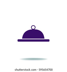 Icono plano. Comida. Cena. El plato está cubierto con una tapa.
