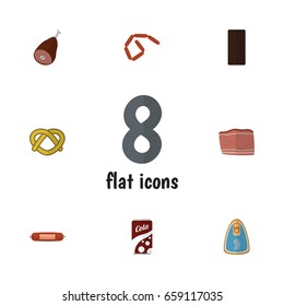 Flat Icon Food Set Of Beef, Fizzy Drink, Canned Chicken And Other Vector Objects. Also Includes Pretzel, Ham, Fillet Elements.