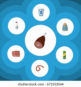 Flat Icon Food Set Of Bottle, Beef, Canned Chicken And Other Vector Objects. Also Includes Beef, Cream, Canned Elements.