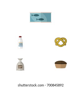 Flat Icon Food Set Of Bottle, Sack, Tart And Other Vector Objects. Also Includes Tart, Canned, Breakfast Elements.