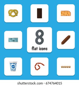 Flat Icon Food Set Of Bratwurst, Yogurt, Smoked Sausage And Other Vector Objects. Also Includes Fish, Egg, Bratwurst Elements.