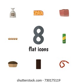 Flat Icon Food Set Of Bratwurst, Spaghetti, Confection And Other Vector Objects. Also Includes Frankfurt, Egg, Tasty Elements.