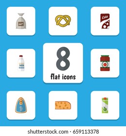 Flat Icon Food Set Of Cheddar Slice, Ketchup, Bottle And Other Vector Objects. Also Includes Drink, Sugar, Bottle Elements.