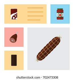 Flat Icon Food Set Of Confection, Smoked Sausage, Meat And Other Vector Objects. Also Includes Meat, Confection, Soda Elements.