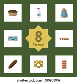 Flat Icon Food Set Of Cookie, Eggshell Box, Tin Tuna And Other Vector Objects. Also Includes Canned, Tasty, Tart Elements.