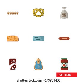 Flat Icon Food Set Of Eggshell Box, Ketchup, Tin Tuna And Other Vector Objects. Also Includes Biscuit, Kielbasa, Fillet Elements.