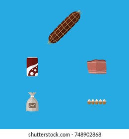 Flat Icon Food Set Of Eggshell Box, Smoked Sausage, Sack And Other Vector Objects. Also Includes Food, Drink, Eggshell Elements.