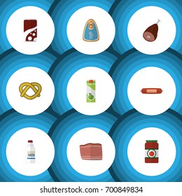 Flat Icon Food Set Of Kielbasa, Ketchup, Beef And Other Vector Objects. Also Includes Sauce, Meat, Chicken Elements.