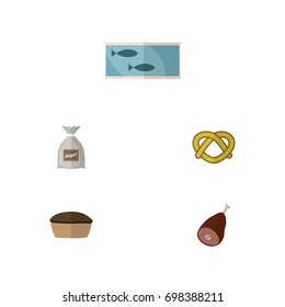 Flat Icon Food Set Of Meat, Sack, Cookie And Other Vector Objects. Also Includes Tart, Beef, Biscuit Elements.