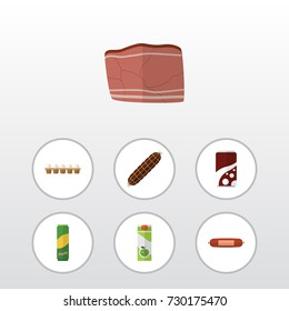 Flat Icon Food Set Of Packet Beverage, Kielbasa, Spaghetti And Other Vector Objects. Also Includes Box, Smoked, Spaghetti Elements.