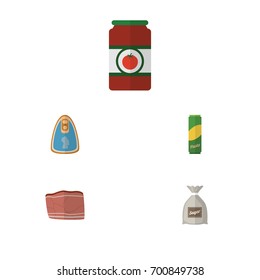 Flat Icon Food Set Of Sack, Ketchup, Beef And Other Vector Objects. Also Includes Meat, Sauce, Bag Elements.