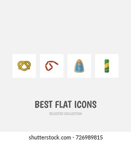 Flat Icon Food Set Of Spaghetti, Cookie, Bratwurst And Other Vector Objects. Also Includes Frankfurt, Pasta, Hotdog Elements.