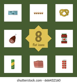 Flat Icon Food Set Of Tomato, Cookie, Beef And Other Vector Objects. Also Includes Fish, Tuna, Sauce Elements.