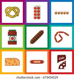 Flat Icon Food Set Of Tomato, Cookie, Eggshell Box And Other Vector Objects. Also Includes Eggshell, Ketchup, Frankfurt Elements.