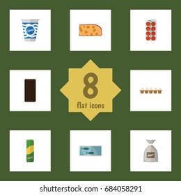 Flat Icon Food Set Of Tomato, Yogurt, Sack And Other Vector Objects. Also Includes Sugar, Custard, Confection Elements.