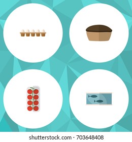 Flat Icon Food Set Of Tomato, Tin Tuna, Tart And Other Vector Objects. Also Includes Egg, Box, Love Elements.