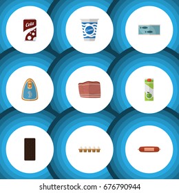 Flat Icon Food Set Of Yogurt, Packet Beverage, Confection And Other Vector Objects. Also Includes Tuna, Packet, Box Elements.